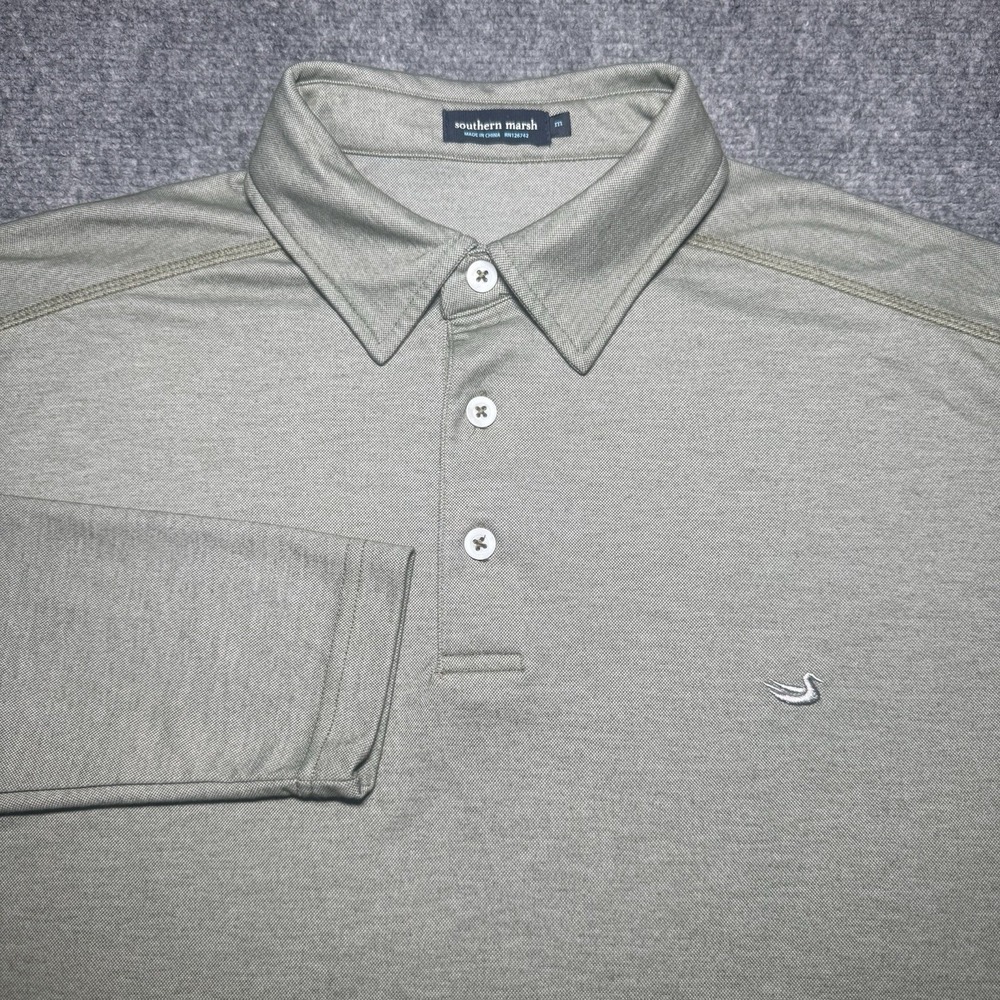Southern Marsh Polo Long Sleeve Shirt Men Medium Green Gray Rayon Blend Casual